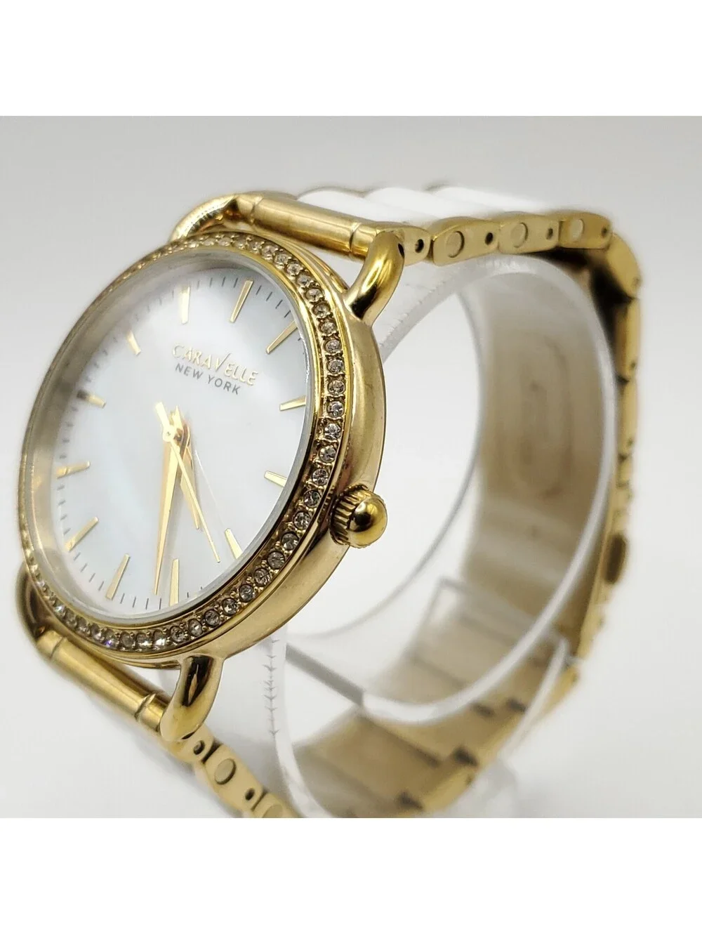 Caravelle New York By Bulova Women Watch New Battery Gold Tone Accent Bezel 33mm